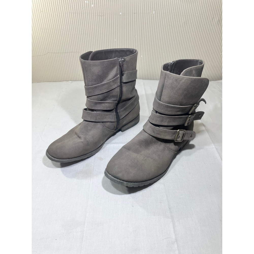 Bexley Women Gray‎ Faux Suede Ankle Boots Buckle Zip Moto Style Size 9